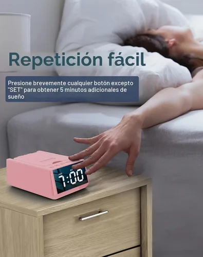 Vista 6 de Regalos de cumpleaños para mujeres, soporte de teléfono con altavoz Bluetooth con sonido y reloj HD, soporte inalámbrico ajustable para teléfono Rosa