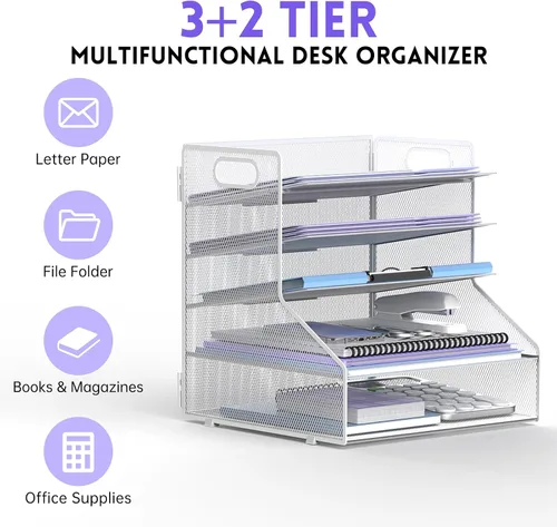 Vista 5 de SUPEASY Organizador de archivos de escritorio de 5 niveles, bandeja de papel tamaño carta de metal, organizadores de escritorio y accesorios