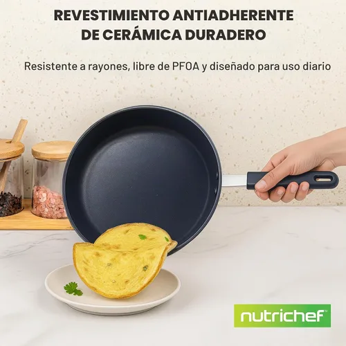 Vista 3 de NutriChef Sartén pequeña antiadherente de 8 pulgadas, sartén de cerámica con mango de silicona, revestimiento de cerámica, resistente a las manchas