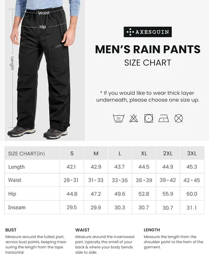 Vista 7 de Men's Rain Pants, Waterproof Rain Over Pants Windproof Hiking Pants