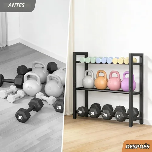 Vista 6 de Eocnrhe Dumbbell Rack Stand Only, Weight Rack for Home Gym, 3-Tier Adjustable Dumbell Rack Heavy-Duty Weight Stand for Dumbbells Kettlebells