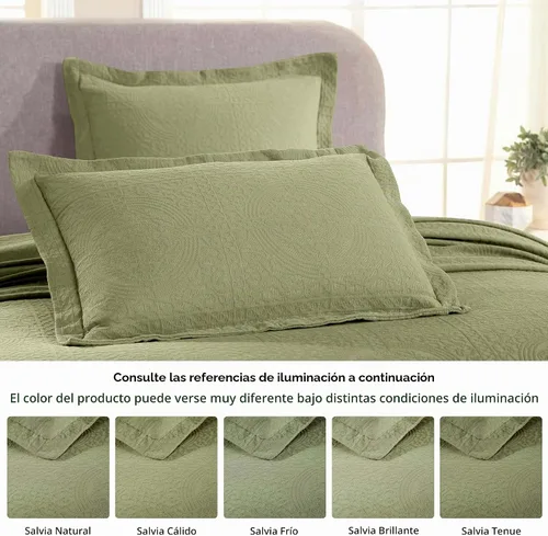 Vista 8 de Superior Fleur De Lis - Juego de colcha de algodón de 3 piezas, decoración de cama para el hogar, colcha decorativa con textura, 2 fundas de Salvia