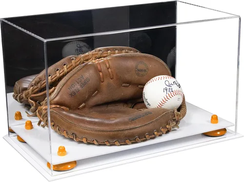 Vista 92 de Better Display Cases Vitrina de guantes de béisbol de acrílico transparente con elevadores negros (A011/V16)