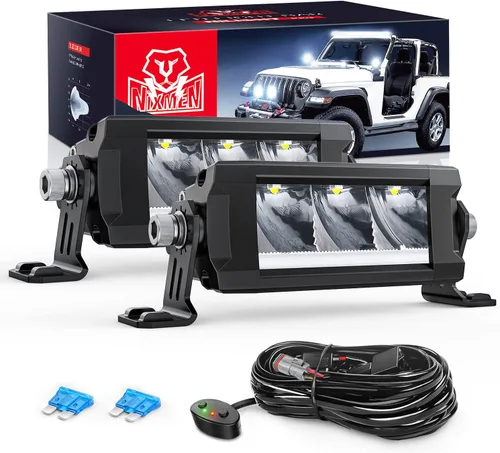 Vista 19 de Nilight Barra de luz LED con DRL ámbar 2 PCS 15 W 5.3 pulgadas fila única 1680 LM anti-reflejo punto todoterreno luces de conducción delgadas IP68