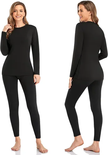 Vista 2 de SIMIYA Conjunto de ropa interior térmica para mujer, pantalones largos con forro polar de manga larga, capa base, conjunto superior inferior