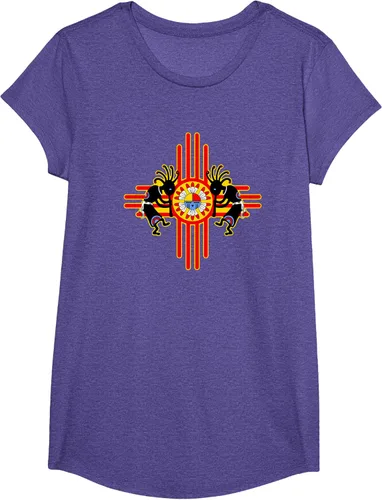 Vista 55 de Native American Kokopelli Kachina Zia Symbol 2 - Camiseta divertida para fanáticos, Negro