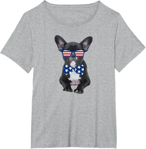 Vista 23 de Funny French Bulldog 4th de julio de Patriótico EE. UU. playera, niños 10, Blanco