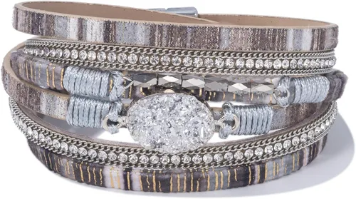 Vista 234 de FANCY SHINY - Pulsera de cuero estilo bohemio, pulsera de cuentas de cristal con cierre magnético, regalos de joyería para mujer