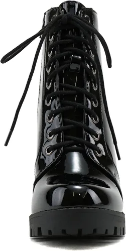 Vista 3 de Soda Chalet - Botín de moda con cordones de inspiración militar con tacón apilado y cremallera lateral.
