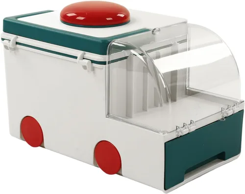 Vista 5 de Caja linda ambulancia forma doble capa gran capacidad caja de almacenamiento con mango portátil verde (verde)