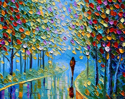 Vista 2 de YaSheng Art - Pintura al óleo de paisaje sobre lienzo con textura de árbol abstracto contemporáneo, pinturas de pared hechas a mano, decoración