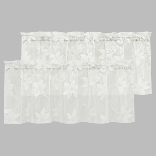 Vista 12 de DWCN Paquete de 2 cortinas traslúcidas pequeñas de encaje floral beige para cocina, cortinas traslúcidas ligeras con bolsillo para barra, cortinas