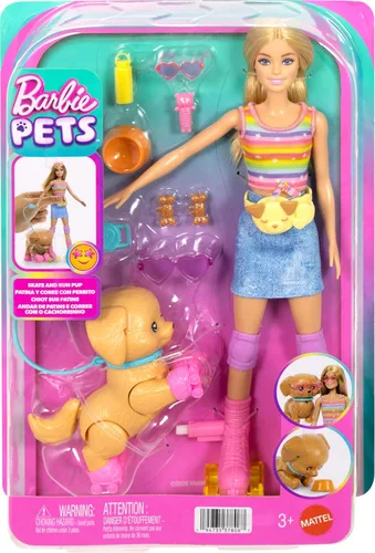 Vista 6 de Barbie Mascotas Patinar y Correr Cachorro Rubia Muñeca Rubio