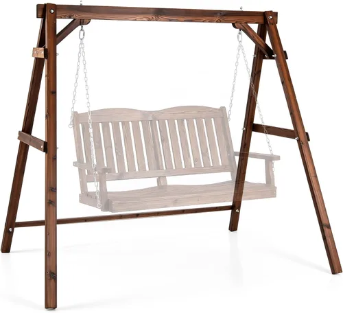 Vista 10 de Tangkula Marco de columpio de porche de 770 libras, soporte de columpio de madera resistente con barras reforzadas, marco de columpio de madera