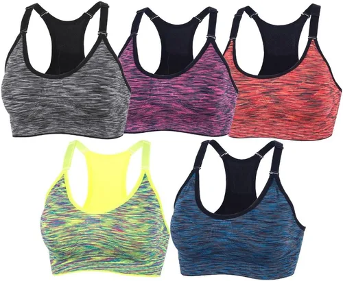 Vista 17 de Medium Support and Removable Pad Tank Top Racerback Post Surgery Sports Bras for Women Albaricoque/Negro/Gris