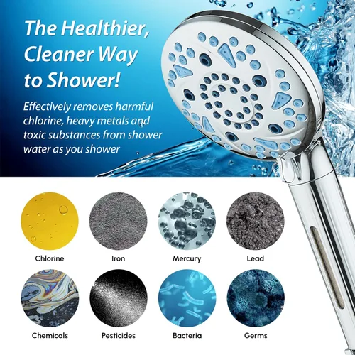Vista 6 de AquaCare High Pressure 10 Spray Mode Filtered Showerhead - Handheld Shower Head Filters Chlorine to Heal Dry Skin, Revive Hair - Dual Power Wash