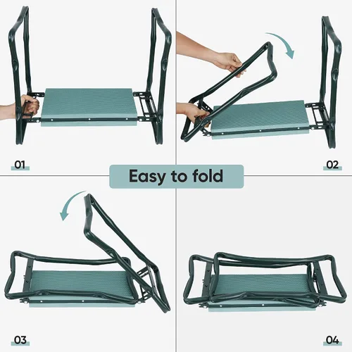 Vista 7 de ZENY Asiento plegable para jardín, asientos de trabajo de jardinería, banco de jardín portátil con almohadilla de espuma gruesa y bolsa