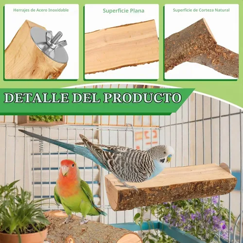 Vista 3 de Plataforma de perca de pájaro de madera de manzana natural de 2 Se adapta a loros pequeños (conejos, conures) Parte superior plana y parte