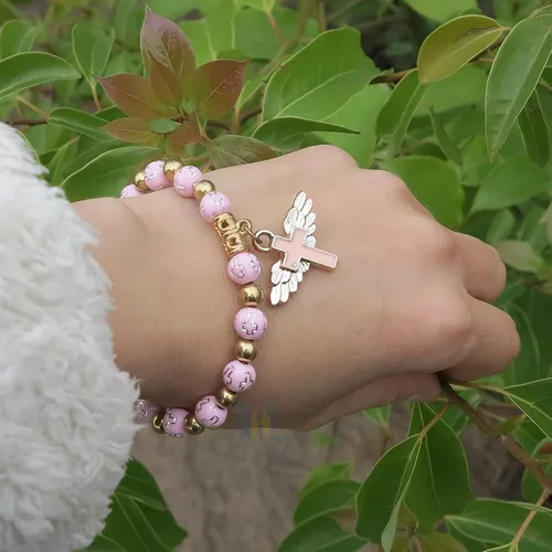 Vista 5 de WE 12 pulseras de cruz de ala de ángel para niña, recuerdo de bautizo/recuerdo de bautizo