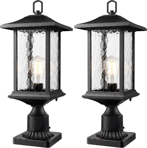 Vista 9 de Beionxii A272W-1PK - Lámpara de pared exterior de 14 pulgadas para el patio de la casa, aluminio fundido negro con cristal de agua