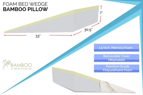 Vista 2 de Almohada de cuña de cama de 7 pulgadas para dormir o reflujo ácido, parte superior de espuma viscoelástica de 1.5 pulgadas con funda de bambú