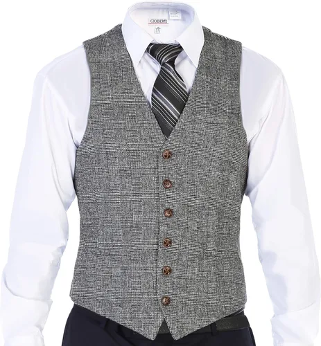 Vista 102 de Gioberti Chaleco de tweed formal de 6 botones para hombres