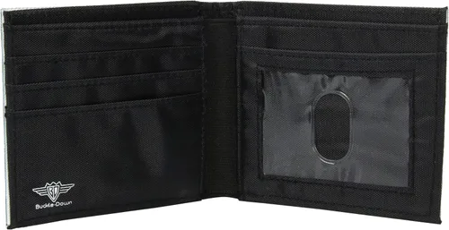 Vista 4 de Buckle-Down Billetera de lona doble-Ford Mustang NegroBlanco Logo Center