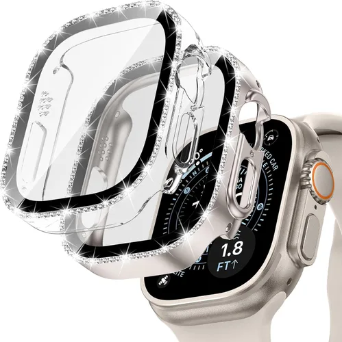 Vista 12 de Goton - Pack de 2 Fundas Bling para Apple Watch con Protector de Pantalla 40mm SE 3/2/1, Series 6/5/4, Funda con Purpurina para Mujer con Diamantes