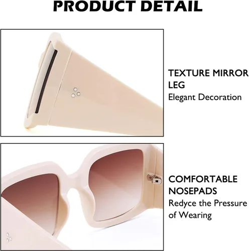 Vista 5 de FEISEDY Vintage Shades - Gafas de sol cuadradas de lujo de gran tamaño, montura gruesa para hombres y mujeres, B2672