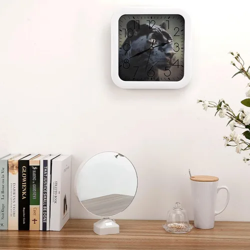 Vista 4 de 10" Square Modern Wall Clock,Animal Panther Print Kitchen Clocks Wall Battery Operated,Silent Non Ticking Unique Funny Cute Wall Clock for Living