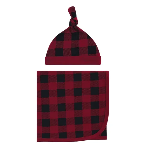 Vista 19 de Touched by Nature Manta unisex de algodón orgánico para bebé, diadema o gorra, a cuadros negros, talla única