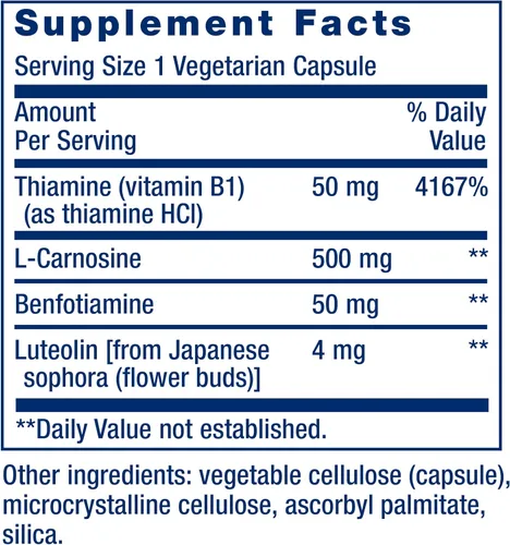 Vista 3 de Life Extension Super Carnosina, L-carnosina, luteolina, vitamina B1, apoyo muscular, recuperación del ejercicio, salud cardíaca, sin gluten, sin