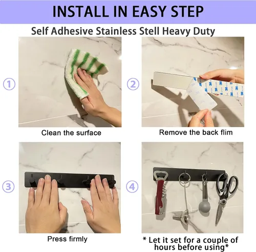Vista 2 de Soporte para llaves de pared, ganchos decorativos para pared, organizador de llaves adhesivo adhesivo, ganchos de acero inoxidable para colgar