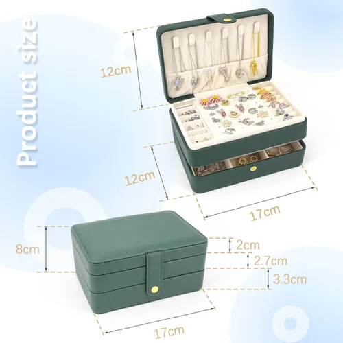 Vista 5 de KOOAAICCHI Joyero pequeño, organizador de joyas de viaje, cajas de joyería portátiles para mujeres y niñas, regalo de doble capa, soporte de joyería