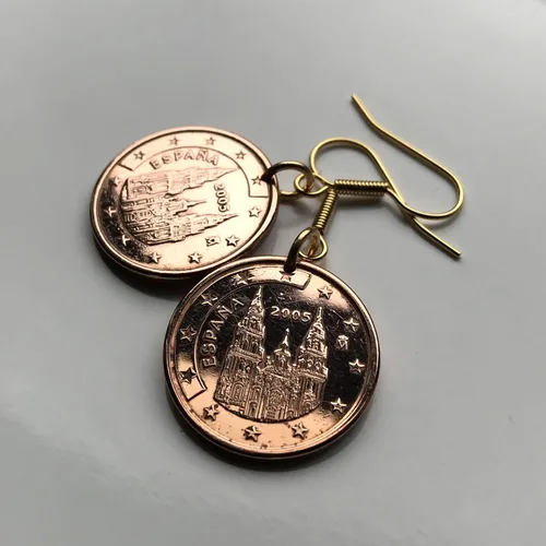 Vista 3 de Spain España 5 Euro Cent coin earrings Santiago de Compostela cathedral apostle Way of Saint James the Great church Iglesia Jesus Madrid Cadiz