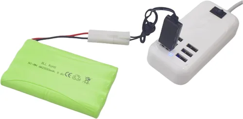 Vista 3 de 2 pilas recargables AA de 9.6 V 2800 mAh con enchufe Tamiya con cable de carga USB para coches de juguete a control remoto, camiones, tanques
