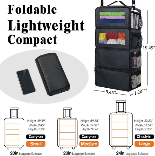 Vista 2 de Organizador de viaje colgante, organizador de equipaje de mano, estantes portátiles, cubo de embalaje para artículos esenciales de crucero, pequeño