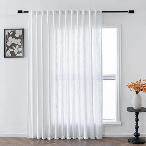 Vista 32 de MYSKY HOME Cortinas naturales de puerta francesa para ventana de puerta, 40 pulgadas de largo, cortas, semitransparentes, filtrantes de luz