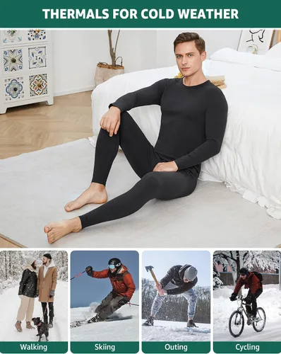 Vista 3 de INNERSY Conjunto de ropa interior térmica para hombre, ligero, capa base, pantalones largos para ejercicio de invierno
