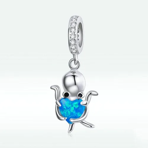 Vista 2 de Dije de tortuga marina de plata de ley 925 con diseño de pez y estrella de mar para pulsera Pandora