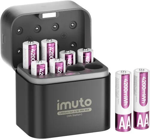 Vista 8 de imuto Paquete de 4 baterías de litio AA recargables de 4200 mWh, alta potencia de 1.5 V, hasta más de 2500 ciclos, tecnología de sellado CBPI