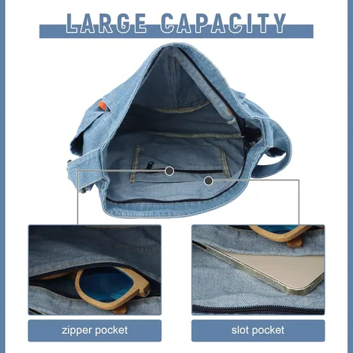 Vista 2 de Freie Liebe Bolsa de lona para mujer con múltiples bolsillos grande, bolsa de hombro cruzada para la escuela
