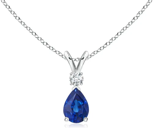 Vista 57 de Angara Colgante de lágrima de zafiro azul natural con diamante en plata/oro macizo de 14 quilates/platino Cumpleaños, compromiso, aniversario