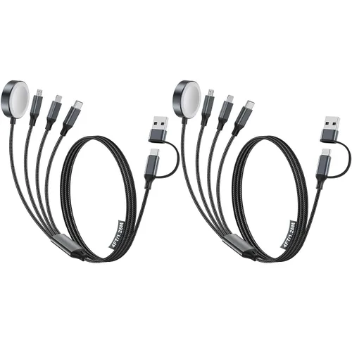 Vista 8 de Cable de carga múltiple para cargador de Apple Watch/cargador de iPhone, cable tipo C para iWatch Ultra/10-2/iPhone 17-11/Samsung S25-S20 1-negro