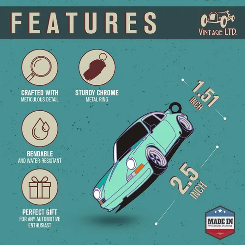 Vista 5 de Vintage Ltd. Llavero inspirado en el clásico 911 refrigerado por aire, accesorio suave y duradero para llavero de automóvil, regalo para entusiastas
