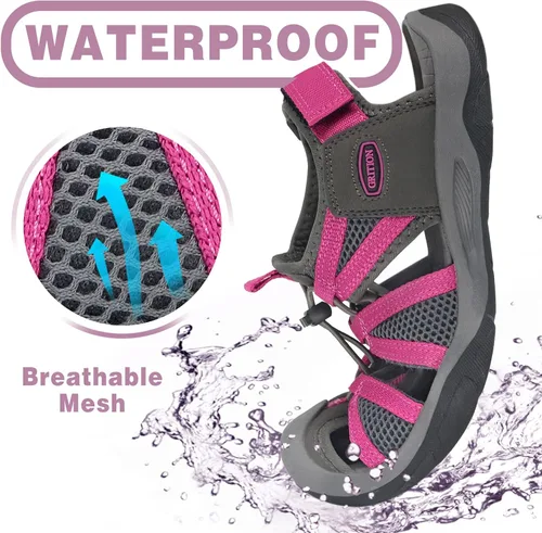 Vista 5 de GRITION Women's Closed Toe Trekking Sandals, Waterproof Hiking Sandals, Comfort Breathable Outdoor Summer Flat, Adjustable Wear-Resistant Sports