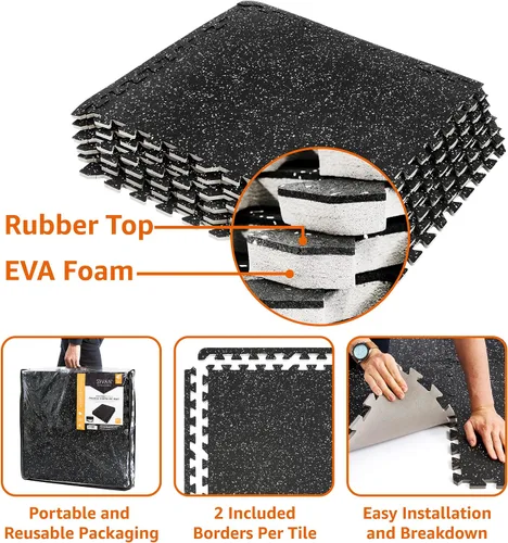 Vista 5 de Tapete Sivan Health and Fitness® de goma de alta densidad en forma de puzle para hacer ejercicio - Mosaico que encaja para gimnasia - 2,2 m2