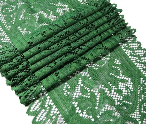 Vista 3 de Camino de mesa de tela de 13 x 60 pulgadas, bufanda de mesa verde con borlas para Navidad, vacaciones, decoración de boda