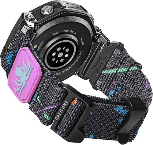 Vista 9 de Correa de reloj de nailon de 0.866 in compatible con Amazfit T-Rex 3, diseño de parches militares, resistente correa de repuesto deportiva