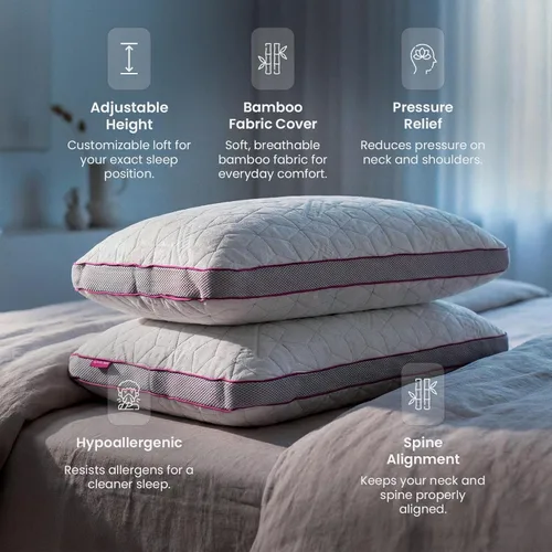 Vista 8 de IWS I WANNA SLEEP SnowTouch® Almohada ajustable, soporte para el cuello, almohadas de cama tamaño Queen para dormir, espuma viscoelástica de corte